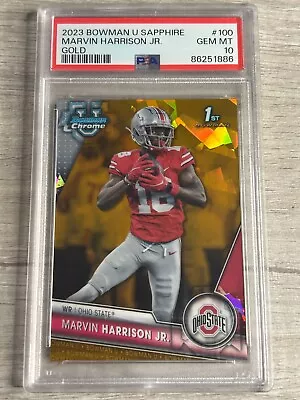 2023 Bowman Chrome University Sapphire MARVIN HARRISON JR Rookie Gold /50 PSA 10 • $450