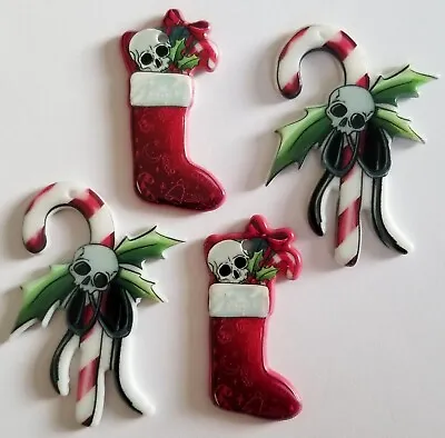 4 Craft Pendants SKULL CANDY CANES & STOCKINGS Creepy Christmas Jewellery Making • £3.95