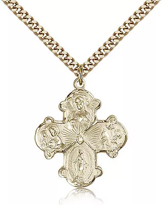 Gold Filled Four Way Cross Necklace For Men On 24 Chain - 30 Day Money Back ... • $175.50