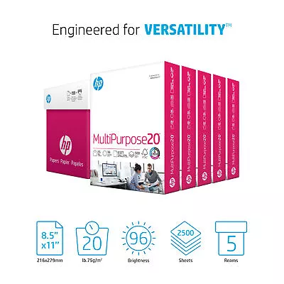 $51.81 • Buy HP Printer Paper Multipurpose 8.5  X 11  20 Lb 96 Bright 5 Ream Case 2500 Sheets