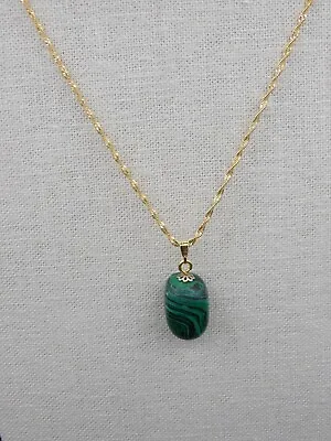 Malachite Green Swirls Stone Pendant Healing Gemstone Gold Chain Necklace. • $12.99