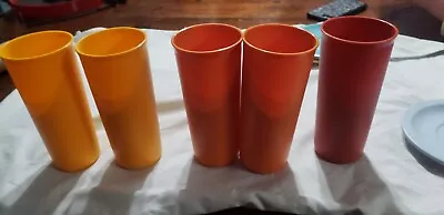 5Vintage Tupperware Tumblers Harvest Orange Yellow And Red Holds 12 Oz.  • $5.87