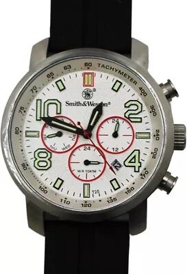 Smith & Wesson Tritium Chronograph Black Leather Strap Wrist Watch W1500GRY • $169.95