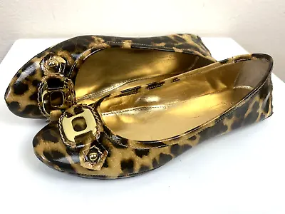Michelle D Flats Loafers 7 M Pat. Leather Caroline273 Cheetah Pattern Tan Gold • $20.93