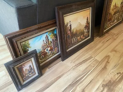 Lot Of 4 Amazing Original Oil Art Palencia Spanish Town Mexico • $295