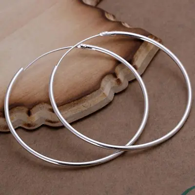 Womens 925 Sterling Silver Classic 50mm Large Round Vogue Hoop Earrings #E63 • $8.99