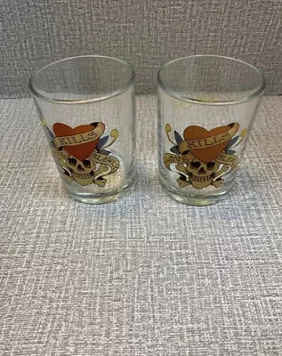 Vintage Don Ed Hardy Designs Set Of 2 Glasses Love Kills Slowly Rocks Glass • $20