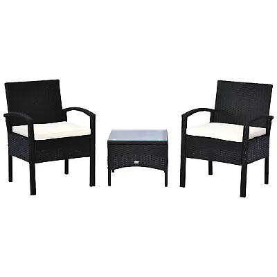 Outsunny 2 Seater Rattan Bistro Set Steel-Black • £152.99