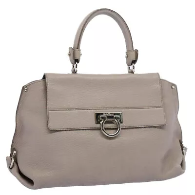 Salvatore Ferragamo Gancini Sofia Shoulder Bag Leather 2way Gray Auth 52767 • $524.58