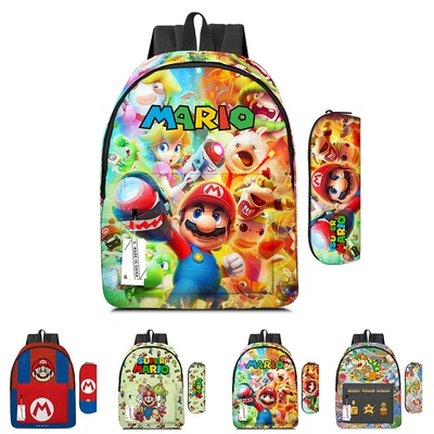 Kids Backpack Super Mario Bros 3d Print School Bag Rucksack Pencil Case 2Pcs/Set • £16.39