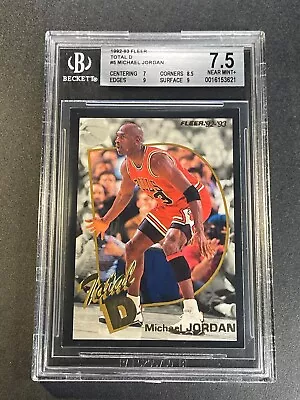 Michael Jordan 1992 Fleer #5 Total D Insert Bgs 7.5 W/2 9 Subgrades Bulls Mj Nba • $200