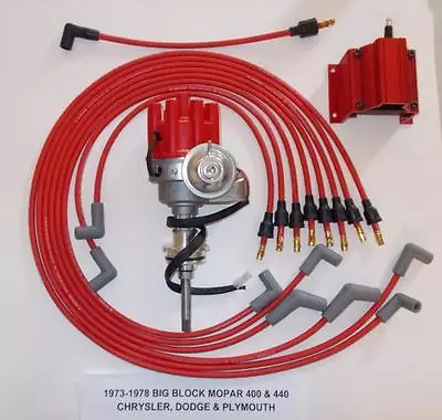 MOPAR 440 1973-1978 RED Small Female Cap HEI Distributor Coil Spark Plug Wires • $155.99