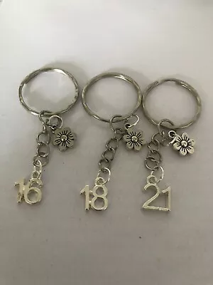 Age Number 16th 18th 21st Keyring Birthday With  Daisy Charm • £3.30