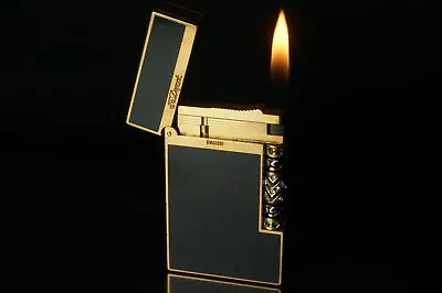 ST Dupont Vintage Lighter Ligne 2 Rare Gold Plated Lacquer Black  No/Box #st15 • $768.09