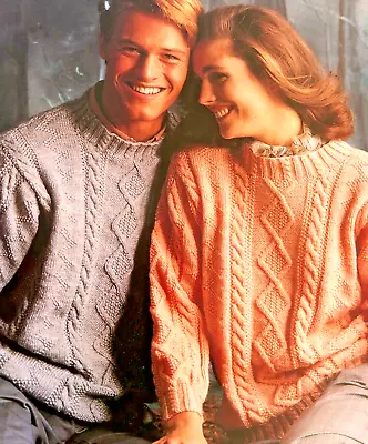 KNITTING PATTERN  WOMENS  MENS CABLE JUMPER DK  Knitting Pattern  32 - 46 - 188A • £2.15