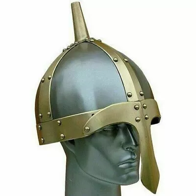 Handmade Medieval Armor Viking Helmet 18 Gauge Steel & Brass Viking Nasal Helme • $93.24