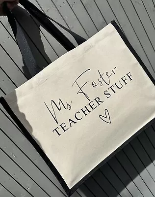 Personalised Teacher Gifts 2023 Thank You Cotton Canvas Big Jute Bag • £10