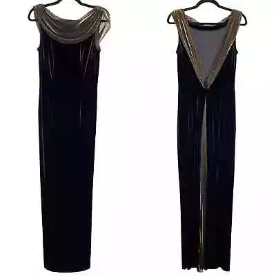 Vintage J. Ribkoff Couture Joseph Ribkoff Black Velvet Low Back Gold Gown - 6 • $100