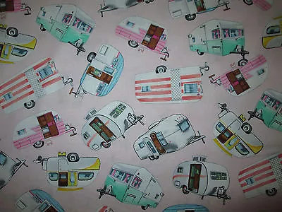 Retro Trailer Vintage Campers Pink Trailers Cotton Fabric Fq  • $3.75