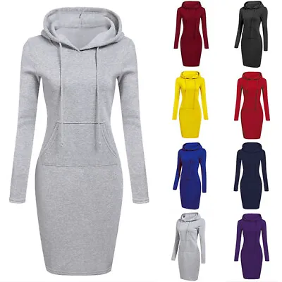 £12.59 • Buy Womens Long Sleeve Hoodies Dress Ladies Solid Slim Fit Hooded Sweatshirt Dresses