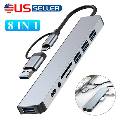 8 In1 4K Multiport Type C To USB-C Adapter USB 3.0 Cable Hub For Macbook Pro/Air • $13.95