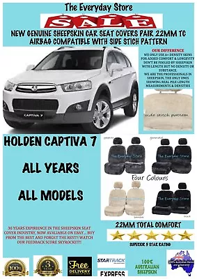 Holden Captiva 7 Genuine Sheepskin Car Seat Covers Pair 22MM TC Airbag Safe • $235