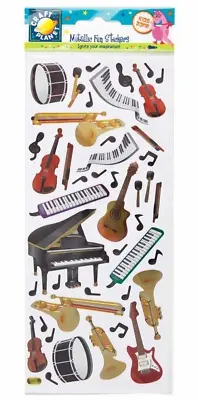 CP112 Craft Planet Metallic Music  Musical Instruments Stickers Card Paper Craft • £1.50