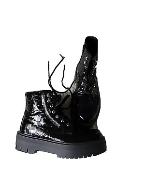 £13 • Buy Topshop Ankle Boots Black Leather Platform Boots Size 7