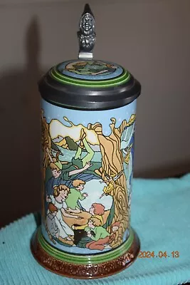 Mettlach Etched German Beer Stein Peter Pan Inlay Lid Villeroy & Boch Mint • $69.99