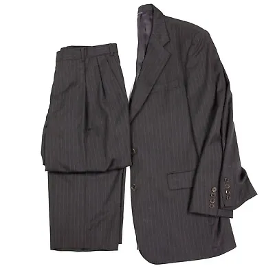 Brooks Brothers Mens 42 L Charcoal Stripe 100% Wool Suit Sz 36 Pants • $49.73