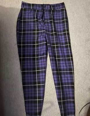 Nasty Gal Purple And Black Plaid Trousers Size 10 • £0.99