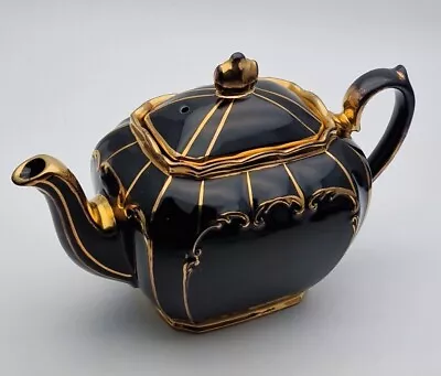 Vintage Large Black Sadler Cube Teapot With Gold Trim #1922 - Perfect • £9.99