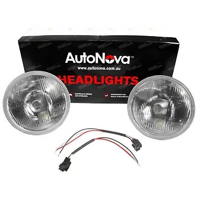 7  Semi Sealed Beam 178mm Round Curved Glass Std Lense Headlight Pair H4 Type • $39.95