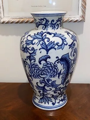 Mikasa Blue And White Lotus Ceramic Vase 12 Inch New • $46.95