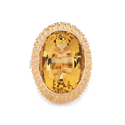 $1085 • Buy 9ct Citrine Ring Vintage 14k Yellow Gold Oval Cocktail Estate Fine Jewelry 5.5