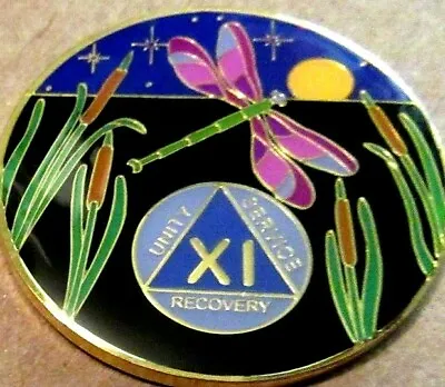Black Gold Blue DragonFly Alcoholics Anonymous AA 11 Year Medallion Token Coin • $18.81