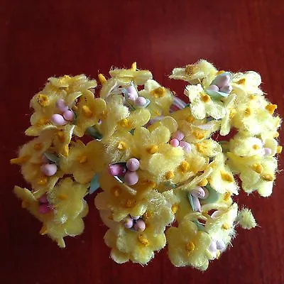 Vintage Millinery Flowers Forget Me Not Yellow Velvet For Hat Doll + Hair YV1 • $6.34