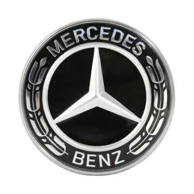 Front Hood Mercedes Benz Silver Black Emblem Flat Laure Wreath Badge 57mm Amgg  • $19.45