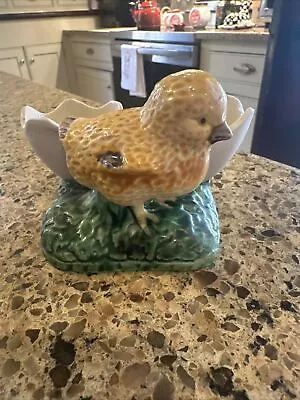 Vintage Easter Chick Egg Cup Double Ceramic Cracked Egg Chicken Bisque • $25