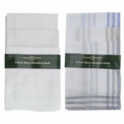 Pack Of 5 Large Mens Hankies Handkerchiefs Hanky White Plain Or Borders Cotton • £3.99