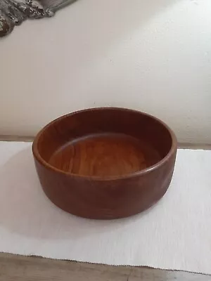 Vintage MCM Large Teak Wood Fruit Bowl Thick Mid Century Modern 12  X 4  • $48