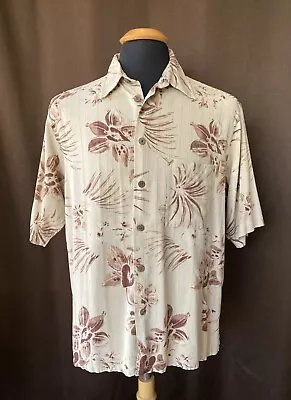 CARIBBEAN PINEAPPLE Hawaiian Shirt 100% Silk Men's L - Beige • $15