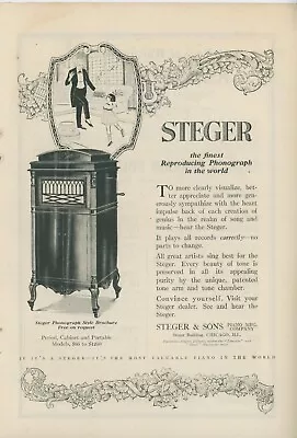 1921 Steger & Sons Phonograph Vintage Ad Chicago Cabinet Record Player Music • $17.09