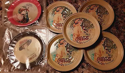 Lot 7 Vintage 1974 COCA-COLA Soda MINI TRAYS COASTERS Gibson Girls 2 Sealed • $15