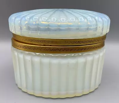 Opaline Glass Box Casket Scallop Bulle Savon Dore Gilt Mount French Murano Mcm • $775