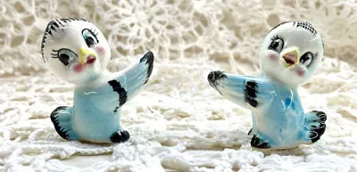 Vintage 50s Japan Bluebirds Candle Climbers Huggers Ceramic Figurines • $45