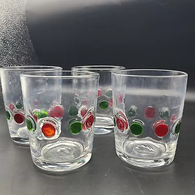 Vintage MCM Set (4) CARLO MORETTI Style Whisky Glasses Green Red Polka Dots • $70