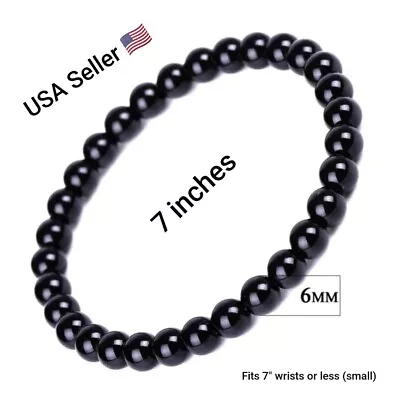 Beaded Bracelet 6mm Natural Stone Beads Men's Gorgeous Semi-Precious Black Onyx • $3.99