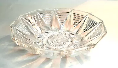 Vintage Bowl Art Deco Geometric Design Clear With 12 Sided Top Edge • $8