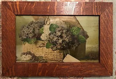 Antique Mission Arts & Crafts Tiger Oak Quarter Sawn Frame Paul De Longpre Print • $162